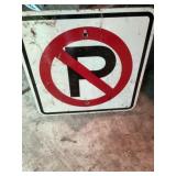 Metal no parking sign