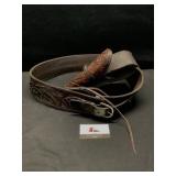 Tooled leather ammo belt and holster