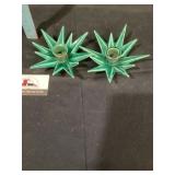 Green ceramic starburst candleholders