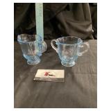 Fostoria, blue cream and sugar