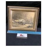 Vintage courier and ives gold foil etched print