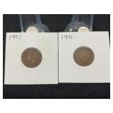 Two 1891 Indian Head Penny