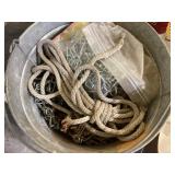 Galvanized bucket of chain and misc