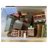 Large tote of model train buildings and