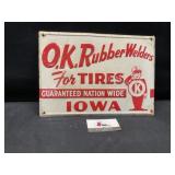 O. K. Rubber Welders for Tires Iowa Metal sign
