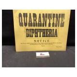 Card board Quarantine/ Diptheria notice