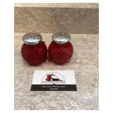 Red glass Avon salt and pepper shakers