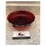 Red glass footed candy dish