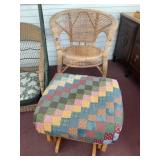 Wicker Chair and Wooden Footstool