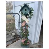 Wood Bird House on stand
