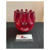 MCM Pilgrim Glass Ruby Red Crackle Rose Bowl