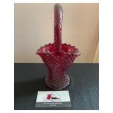 Westmoreland Ruby Red glass Hobnail Handled Basket