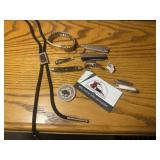 Bolo tie, pocket knives, misc