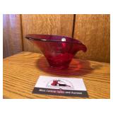 Unique red glass bowl with spout
