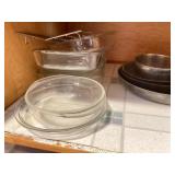 Pots, pans, glass bowls, dishes, Pyrex