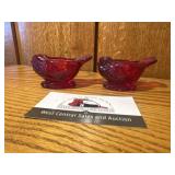 Red glass bird votive holders
