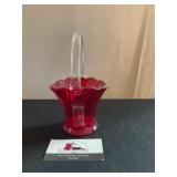 Red Glass Basket Vase