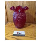 Fenton Cranberry daffodil vase