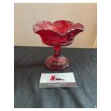 Fenton Ruby Red Scroll and Eye Nut Dish