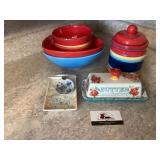 Pioneer woma, misc bowls, canister