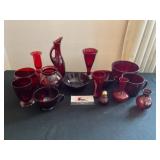 Red Glassware Vases and Cups