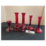 Ruby Red Glass Candlestick Holders