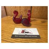 Red glass swan, lady, and strawberry