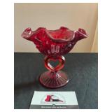 Fenton Ruby Red Amberina Cabbage Rose Open Heart