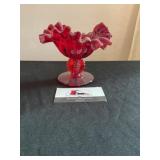 Fenton Ruby Red Ruffled Beaded Compote Candy Dish