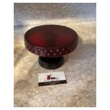 Red hobnail cake platter