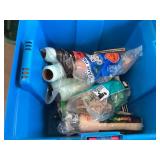 Tote of paint supplies