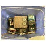 Tote of antique phone items