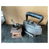 Sad iron and mini coffee grinder