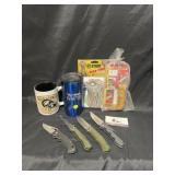 Assorted knives and hunting target insulated