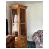 Hexagon lighted wooden gun cabinet complete