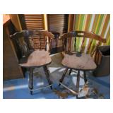 2 wooden barstools