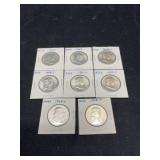 Group of 8 Franklin Halves 1948-1951