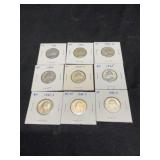 Group of 9 Washington Quarters 1932-1936