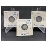Three Three Cent Silver  1852-1858