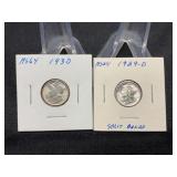 1929-D & 1930 Mercury Dime BU