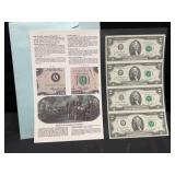 Uncut Sheet of 4 1976 $2 Bills
