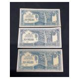 3- Japanese WWII Ten Dollar Notes