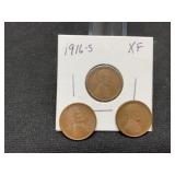 3 Lincoln Pennies 1916S,1917S,1918S