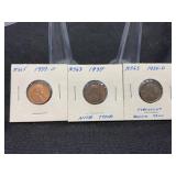 Three Lincoln Pennies 1934D, 1937, 1937D