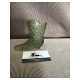 Green glass Fenton glass boot