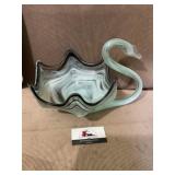 Blown glass multi color swan dish