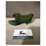 Emerald green Fenton glass boot