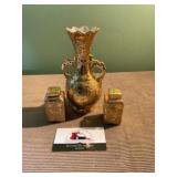 Vase marked 24 K and salt and pepper shakers