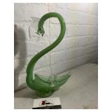 Green Handblown Glass Swan