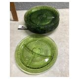 Eight green luncheon plates